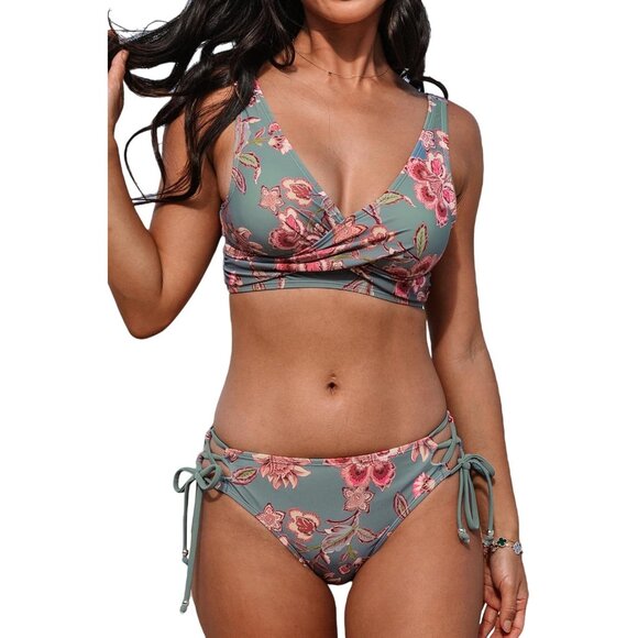 Women's Bikini Swimsuit Two Piece High Waisted Removable Pads String - Picture 1 of 6